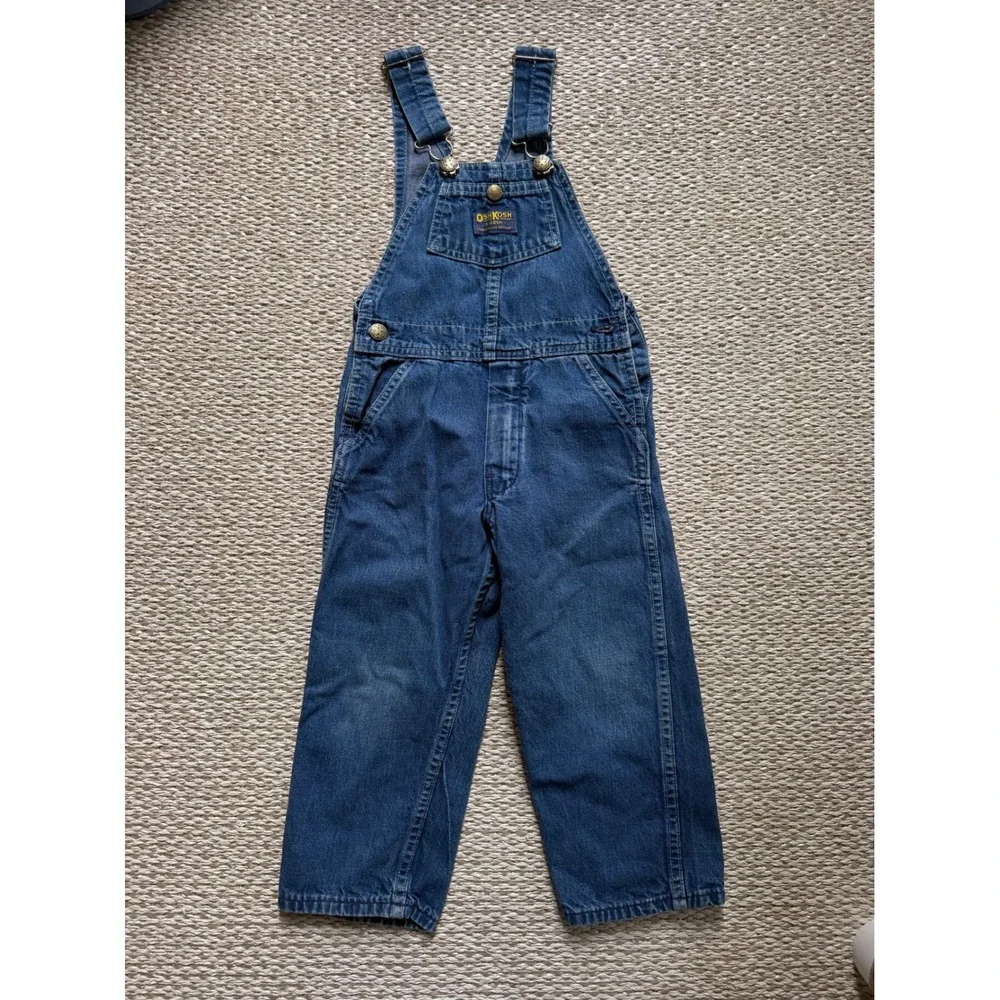 OshKosh Bgosh Kids Denim Overalls Medium Wash Vestbak Bibs 4T vintage 80's Jean